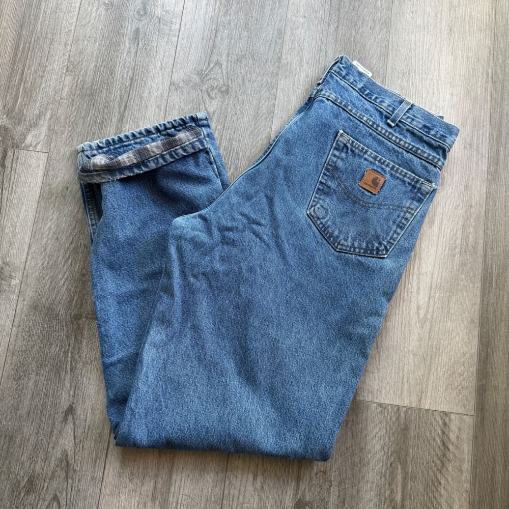 Carhartt B172 DST Mens 38x34 Relaxed Fit Flannel Lined Jeans Medium Wash Work